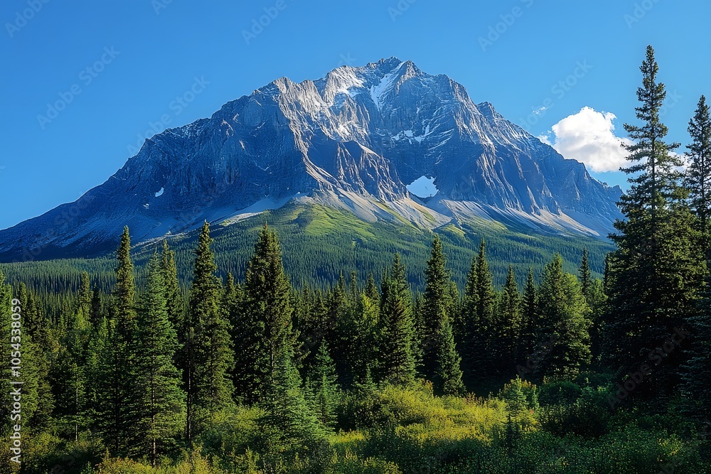 Fototapeta premium Majestic mountain peak with clear blue sky