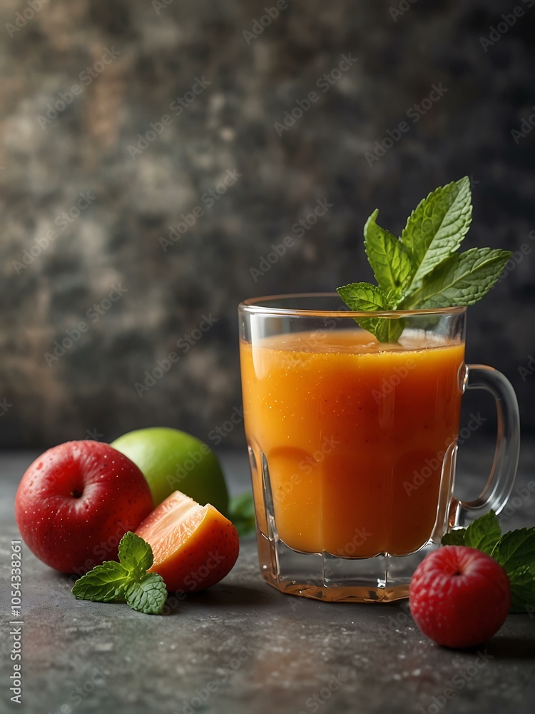 Fototapeta premium Glass of fresh juice with fruits and mint