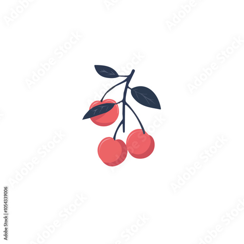 Simple flat 2D icon cherry branch isolated on a transparent background, vector, flat design, animation design, vector, flat design, animation design, simple flat 2D icon, minimalist design