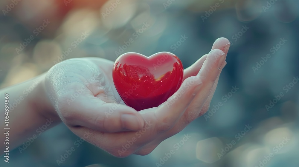 Hands holding appel heart shaped, diabetes day concept banner, Generative Ai Hands holding appel heart shaped, diabetes day concept banner, Generative Ai