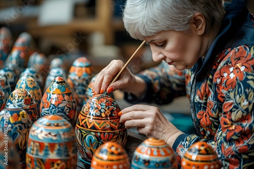 Traditional Russian matryoshka doll artist photo