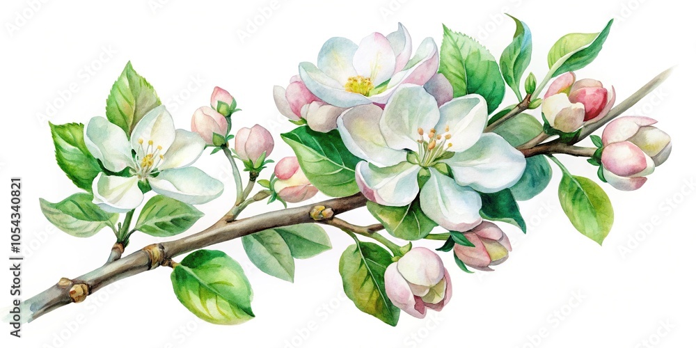 Obraz premium watercolor apple blossom branch in a tilted angle