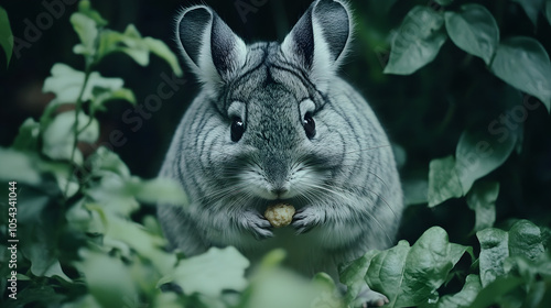 Chinchilla (Chinchilla lanigera) - A Cute Display of Silvery-Gray Fur in its Natural Habitat photo