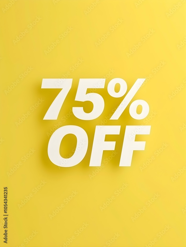 White '75% OFF' Promotional Sign on a Light Yellow Background White '75% OFF' Promotional Sign on a Light Yellow Background
