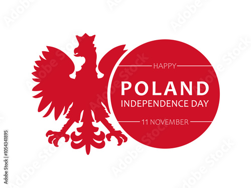 Poland Independence Day, vector design for poster, banner or greeting card. Text Happy Poland Independence Day, 11 november and red Polish coat of arms isolated on white background.