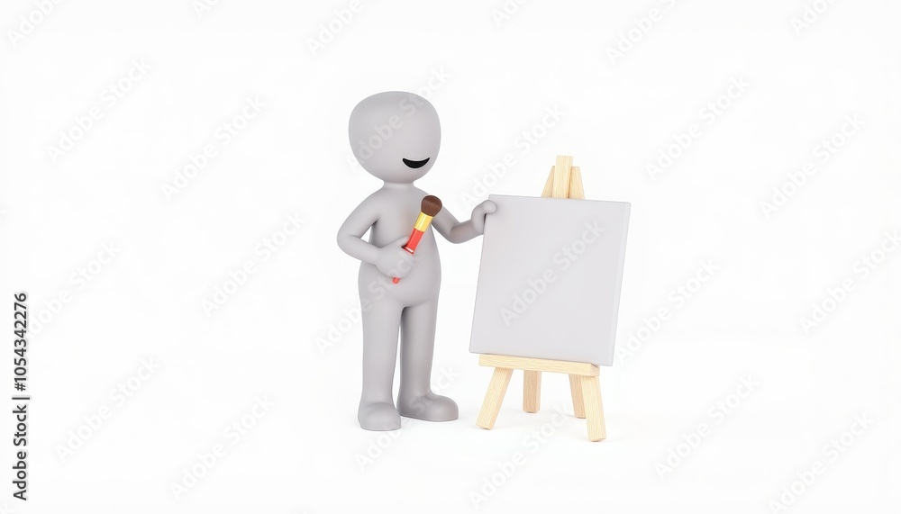 3D stick figure artist, minimalist joy, creativity symbol, art studio setting, with copy space 3D stick figure artist, minimalist joy, creativity symbol, art studio setting, with copy space