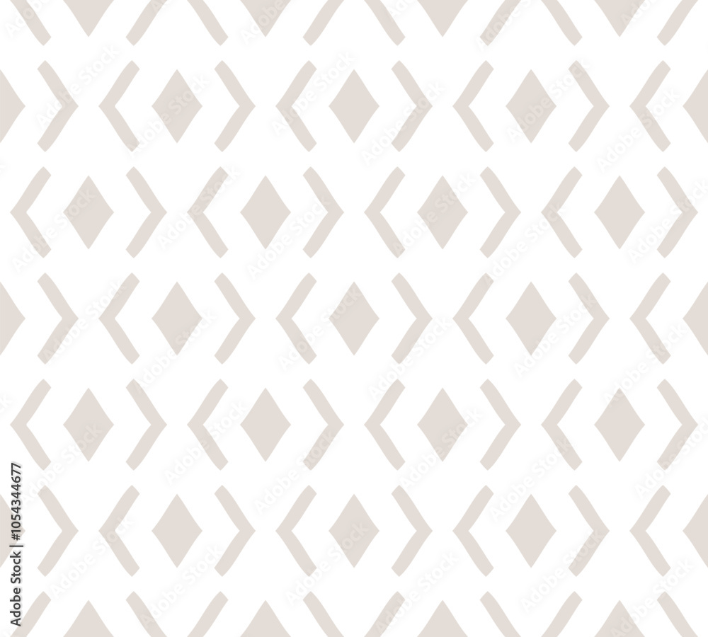 Abstract geometric seamless pattern. Subtle vector beige and white background. Simple ornament with rhombuses, diamond shapes, mesh, grid. Elegant minimal ornamental texture. Repeatable geo design Abstract geometric seamless pattern. Subtle vector beige and white background. Simple ornament with rhombuses, diamond shapes, mesh, grid. Elegant minimal ornamental texture. Repeatable geo design