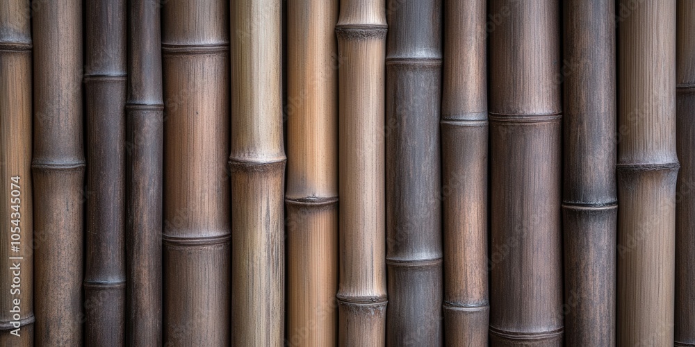 Fototapeta premium Bamboo fence creating a natural aesthetic in a garden setting