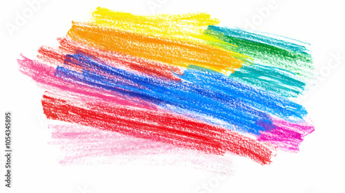 Photo grunge hand drawn colorful scribble wax pastel, rainbow crayon isolated on white. Chalk Pastel Drawing. Illustration photo