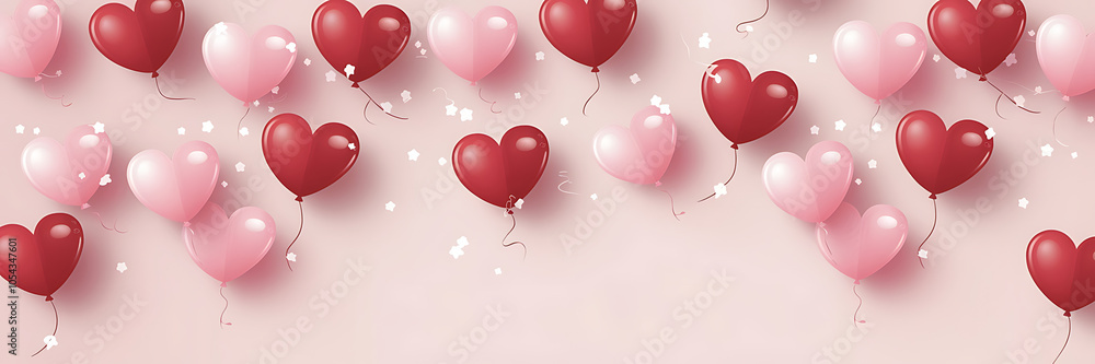 Pink and red heart balloons floating on a pink background perfect for ...