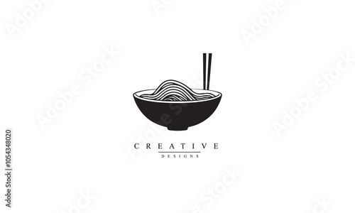 japan taste noodle bowl food culture minimal hipster black logo vector