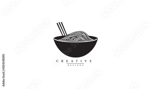 japan taste noodle bowl food culture minimal hipster black logo vector