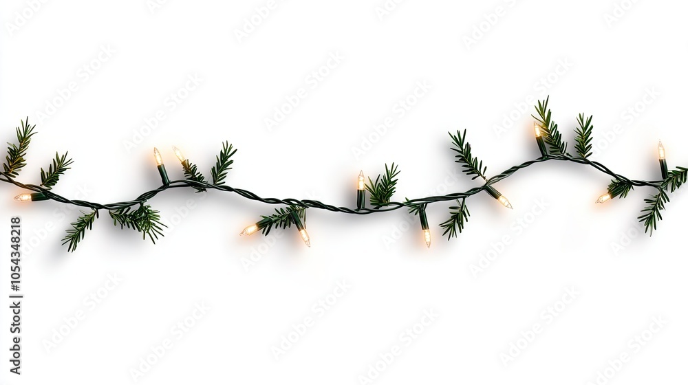 Festive string lights with warm white bulbs and green foliage, perfect for holiday and celebration decorations. Festive string lights with warm white bulbs and green foliage, perfect for holiday and celebration decorations.