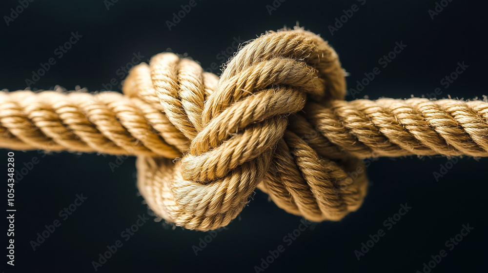 A tightly bound knot formed from thick ropes illustrates strength and artistry amid dark background A tightly bound knot formed from thick ropes illustrates strength and artistry amid dark background