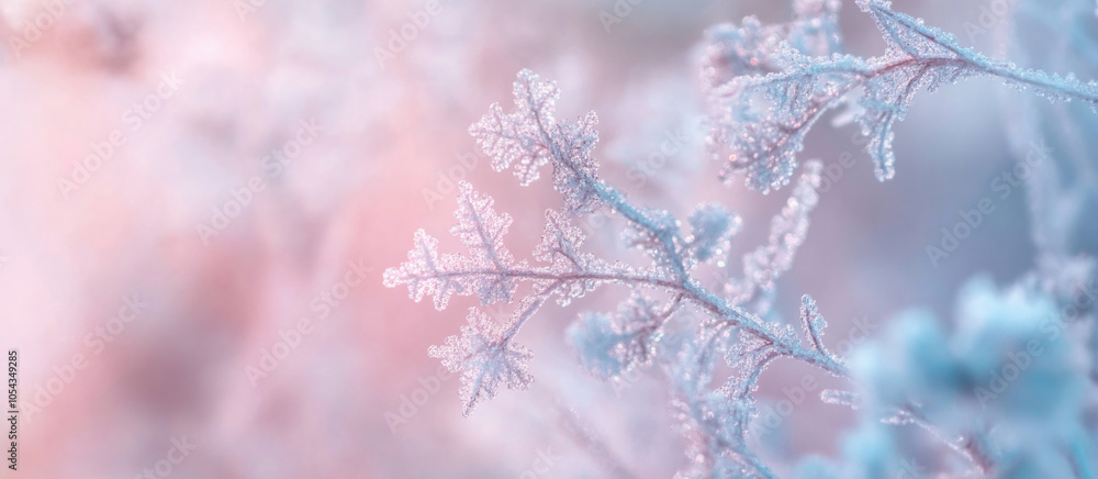 An intricate macro image showcasing the delicate beauty of frost-covered leaves, with a soft pink and blue gradient background, conveying a sense of tranquility and purity. An intricate macro image showcasing the delicate beauty of frost-covered leaves, with a soft pink and blue gradient background, conveying a sense of tranquility and purity.