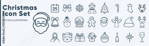 Modern Outline Vector Icons: Christmas Line Icon Set in Linear Style for Web
