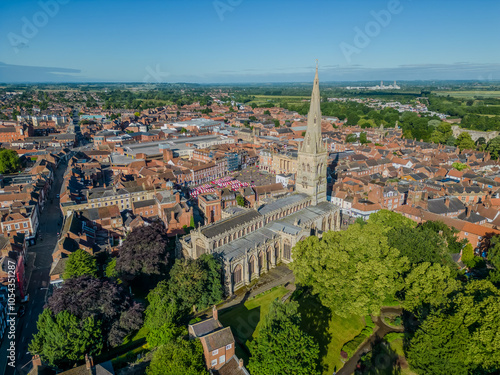 Beautiful town in England, Newark on Trent, aerial colorful image