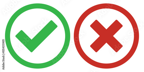 Tick and cross signs. Green tick OK and red X cross. YES and NO. False and true, right and wrong. Correct and incorrect, accept and reject. Digital content