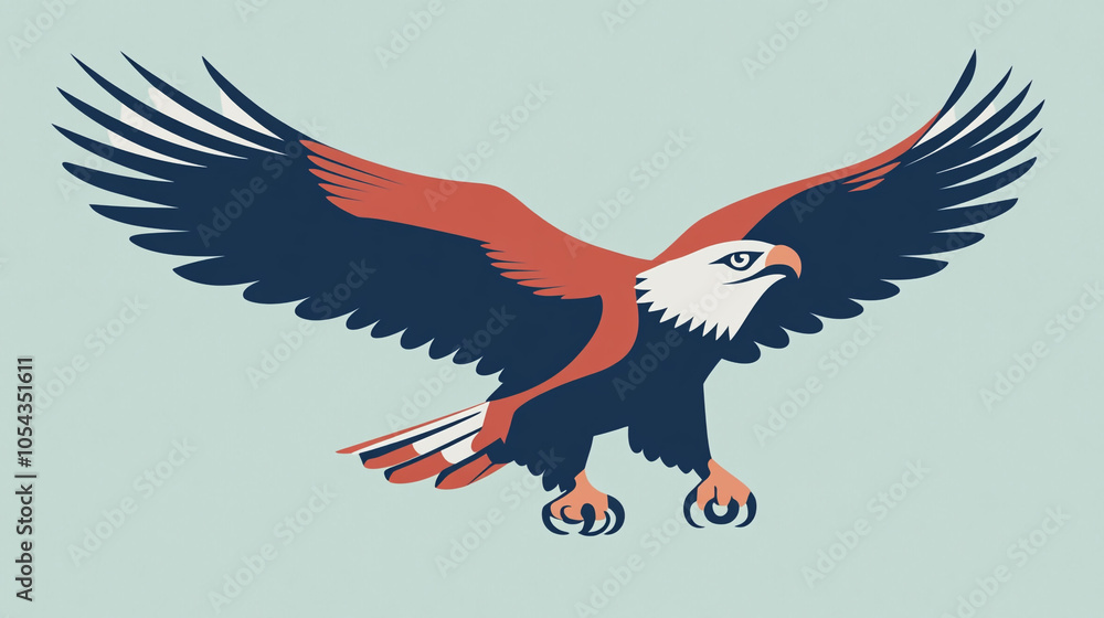 Fototapeta premium Bald Eagle Soaring in Flight Freedom Power Nature Wildlife Illustration