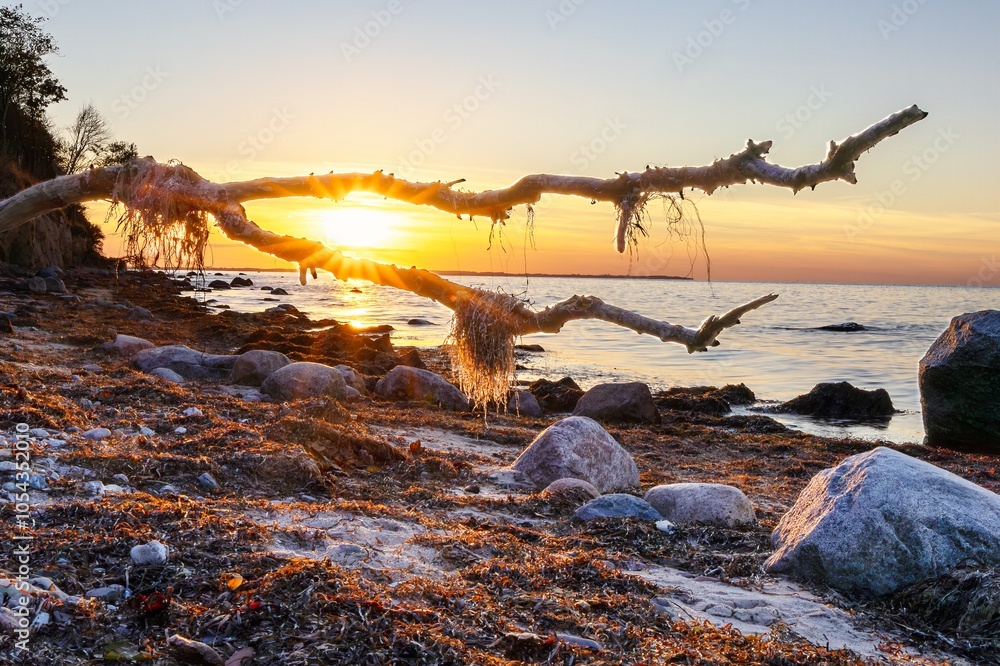 Fantastic sunset on the cliffs of the Baltic Sea on the island of Poel