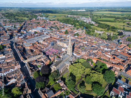 Newark on Trent from above, aerial footage
