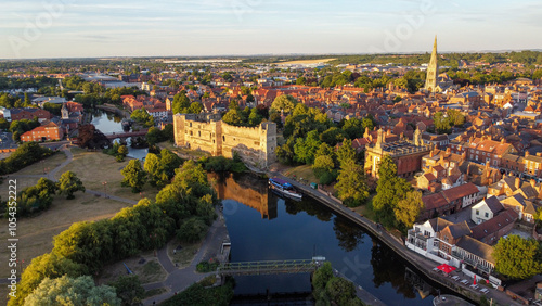 Sunset of the town Newark in United Kingdom, Aerial view