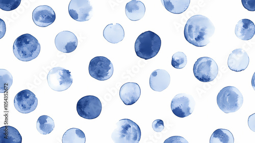 Seamless pattern of blue polka dot on white background, pastel water color polka dot, hand drawn style. Dotted Pattern. Illustration