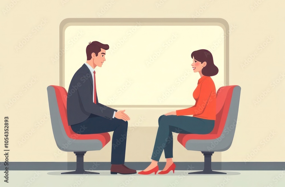Fototapeta premium Modern Illustration of Two People Seated in a Waiting Area