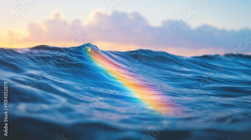 Glossy ocean waves catching rainbow light photo