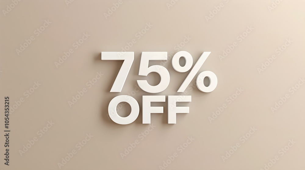 White '75% OFF' Promotional Sign on a Beige Background with Copy Space White '75% OFF' Promotional Sign on a Beige Background with Copy Space