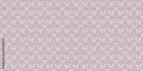 Vector seamless pattern. Subtle ornament in baroque, rococo, renaissance style. Luxury Damask pattern. Soft pink color abstract background texture with curly floral elements. Repeated stylish design