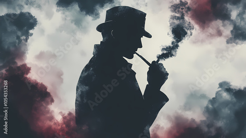 Sherlock holmes smoking pipe silhouette - iconic detective art. Silhouette Art. Illustration