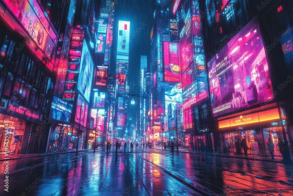 Futuristic cityscape with holographic billboards, Sci-fi, Innovation Futuristic cityscape with holographic billboards, Sci-fi, Innovation