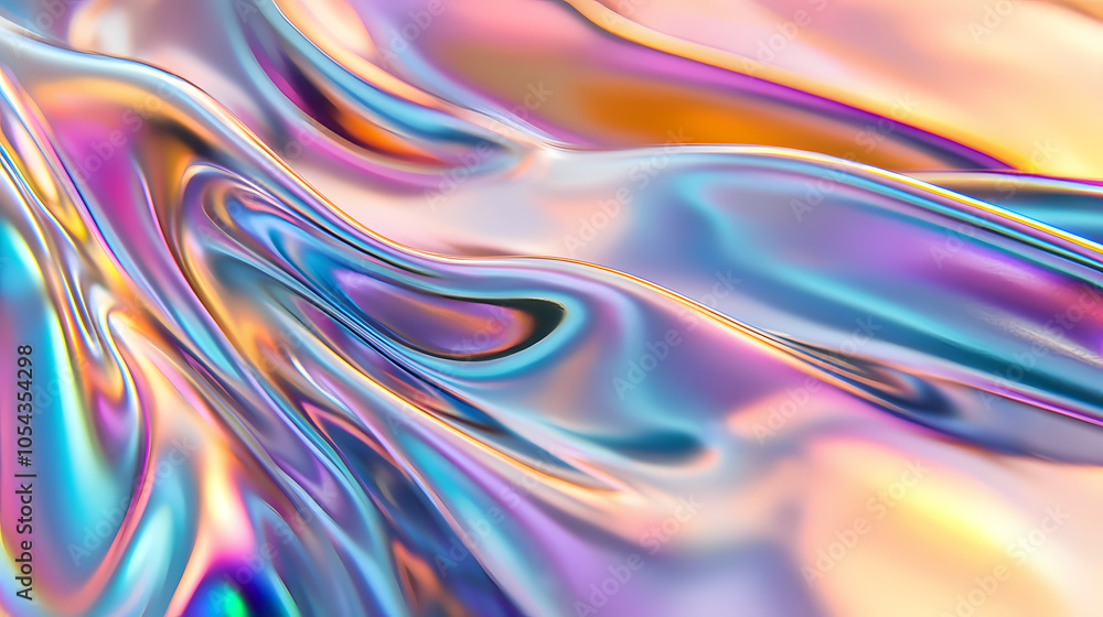 Smooth liquid surface with flowing rainbow chrome texture featuring vibrant colors, metallic reflections, and a futuristic glossy, sleek finish. Opalescent Finish. Illustration Smooth liquid surface with flowing rainbow chrome texture featuring vibrant colors, metallic reflections, and a futuristic glossy, sleek finish. Opalescent Finish. Illustration