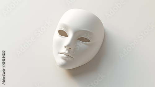 Photorealistic Minimalist White Mask on Clean Background with Soft Shadows for Realistic Depth and Detail in an Isolated Composition