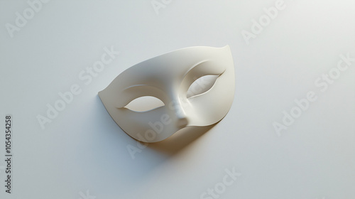 Photorealistic Minimalist White Mask on Clean Background with Soft Shadows for Realistic Depth and Detail in an Isolated Composition