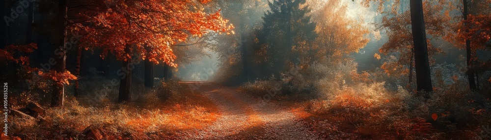 Serene forest path with autumn leaves, Nature, Peace Serene forest path with autumn leaves, Nature, Peace