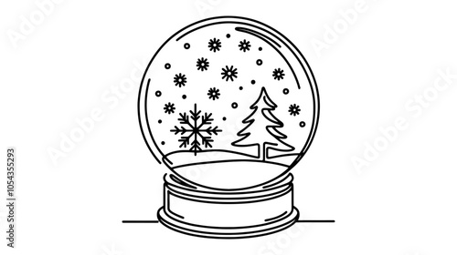 One continuous line illustration of a snow globe, isolated on white background.