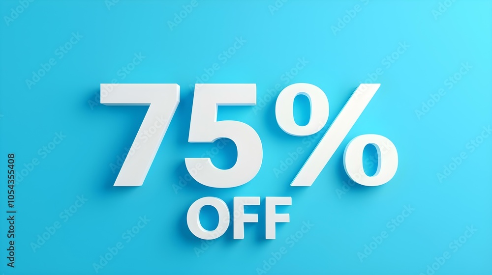 White '75% OFF' Promotional Sign on a Blue Background with Copy Space White '75% OFF' Promotional Sign on a Blue Background with Copy Space