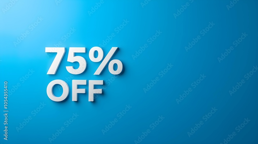 White '75% OFF' Promotional Sign on a Blue Background with Copy Space White '75% OFF' Promotional Sign on a Blue Background with Copy Space