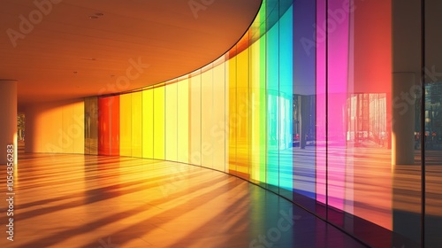 Light bending through curved glass creating rainbow streaks photo