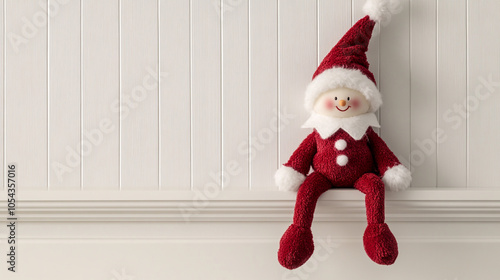 Wallpaper Mural Christmas Elf Doll Sitting on White Mantel Shelf Torontodigital.ca