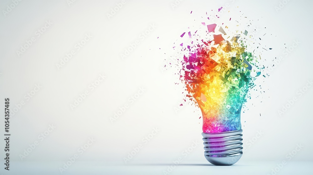 A burst of rainbow light, vivid hues erupting on a pure white background, wideangle shot, dramatic contrast, glowing fragments suspended in air A burst of rainbow light, vivid hues erupting on a pure white background, wideangle shot, dramatic contrast, glowing fragments suspended in air