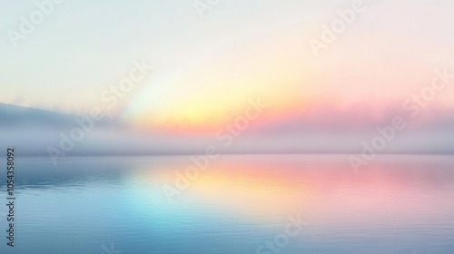 Mist catching faint rainbow hues at sunrise