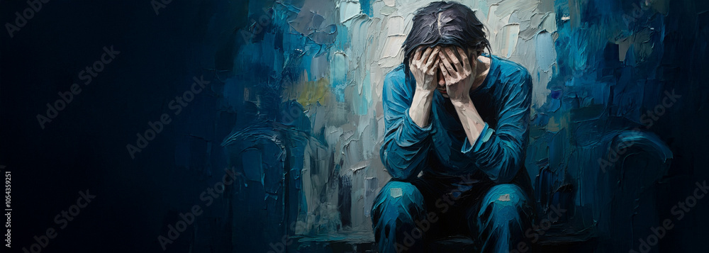 Hands on Head, Depression & Anxiety Concept Art, Mental Health, Abstract Painting Hands on Head, Depression & Anxiety Concept Art, Mental Health, Abstract Painting