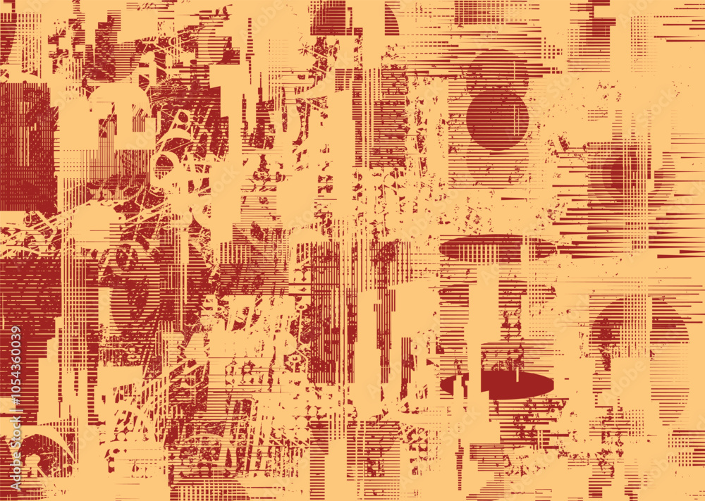 Fototapeta premium Background with glitch distorted grunge textures . grunge background texture with halftone dots, glitched shapes, textures and lines .Screen print vector background with grunge textured surface.