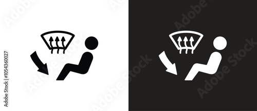 Simple icon of car air condition, Car AC control line icon. Car windshield defrosting outline vector icon. Climate control functions symbol. Air condition vector in black and white background.