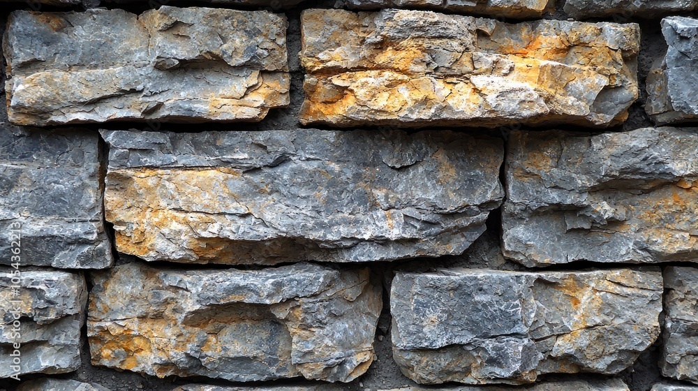 Close-up of a Rough, Gray and Yellow Stone Wall Close-up of a Rough, Gray and Yellow Stone Wall