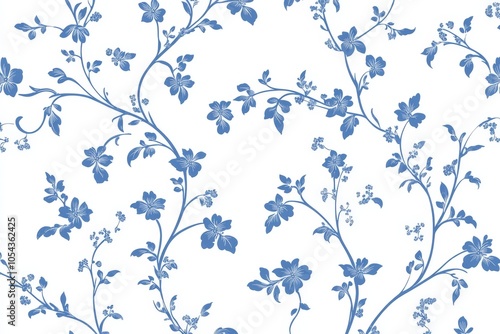 Elegant blue and white floral pattern with delicate vines and blossoms perfect for vintage wedding invitations wallpaper or classic decor