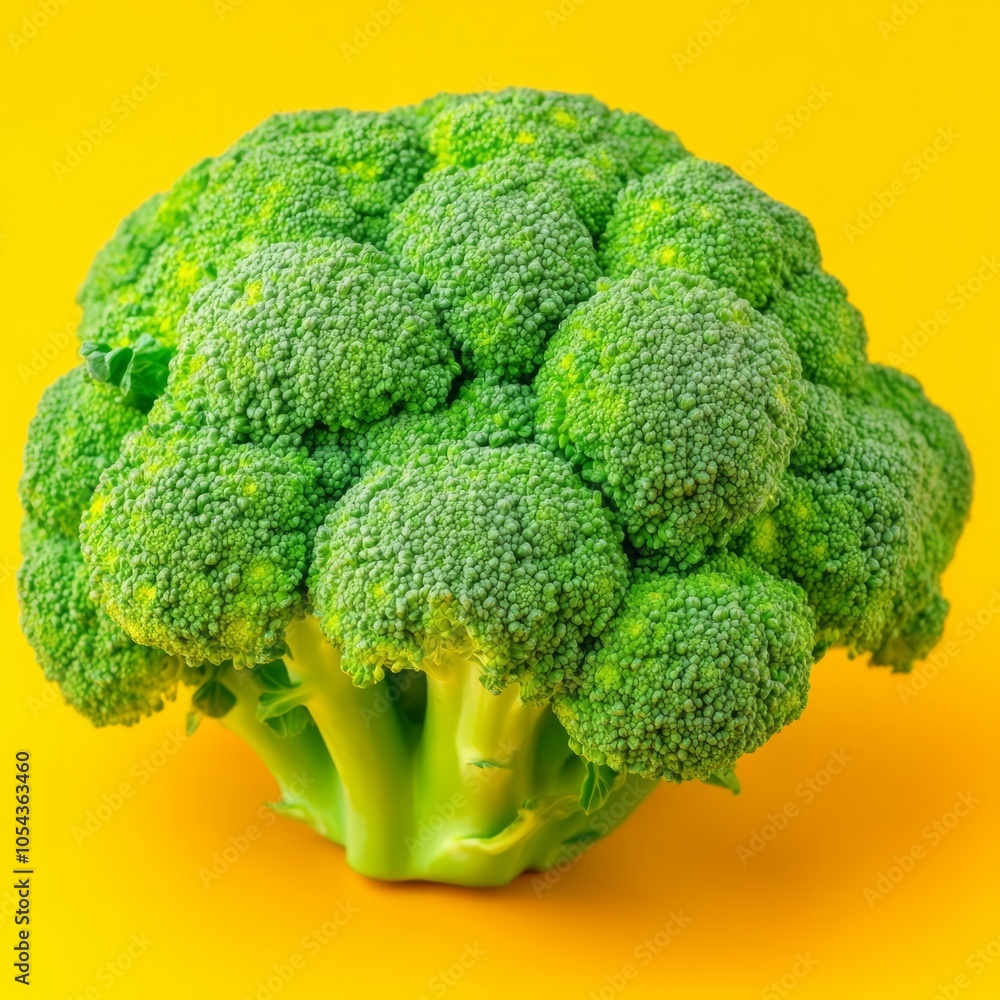 Fresh green broccoli on a bright yellow background. Fresh green broccoli on a bright yellow background.